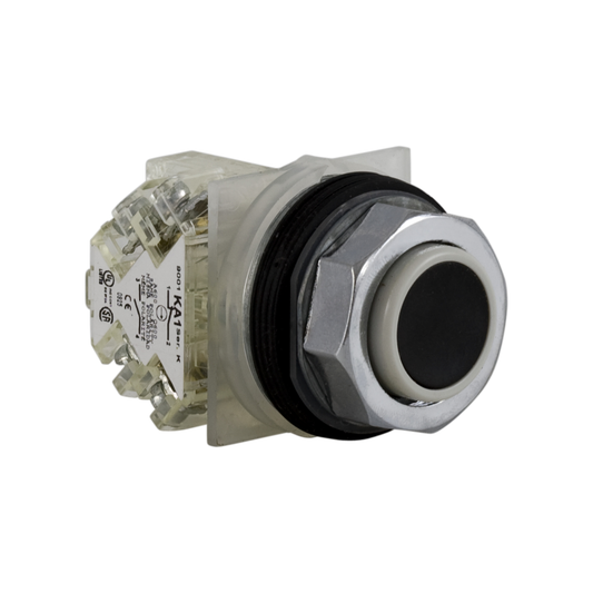 9001KR2BH13 - Pulsador, Harmony 9001K, metal, empotrado, negro, 30 mm, retorno por resorte, 1 C/O