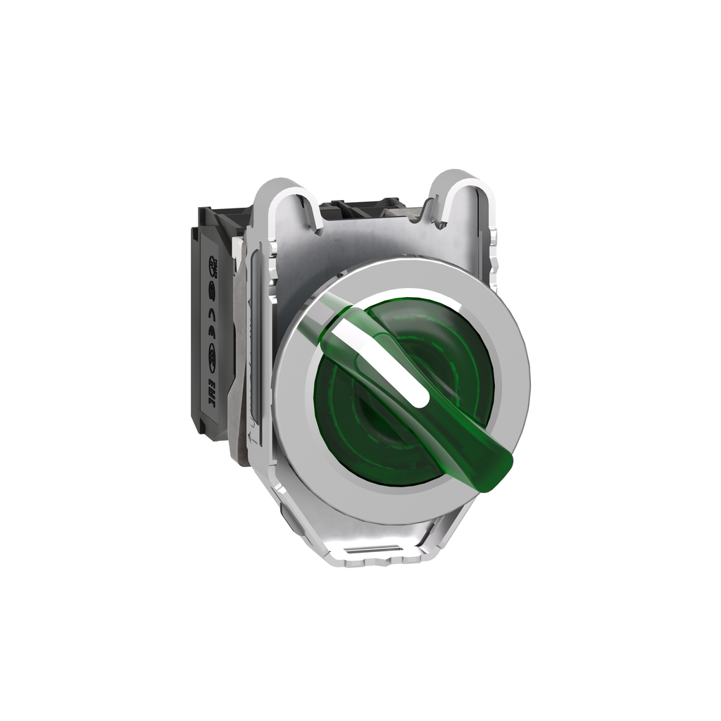 XB4FK123G5 - Selector luminoso, Harmony XB4, metal, mango verde, 30 mm, LED universal, 2 posiciones, 1 NA + 1 NC, 110...120 V CA