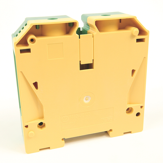 1492-JG120 - 1492-J IEC Terminal Block, One-Circuit Feed-Through Ground Block, 120mm (# 4 - # 4/0 AWG), Standard Feedthrough, Green / Yellow Stripe (Standard)