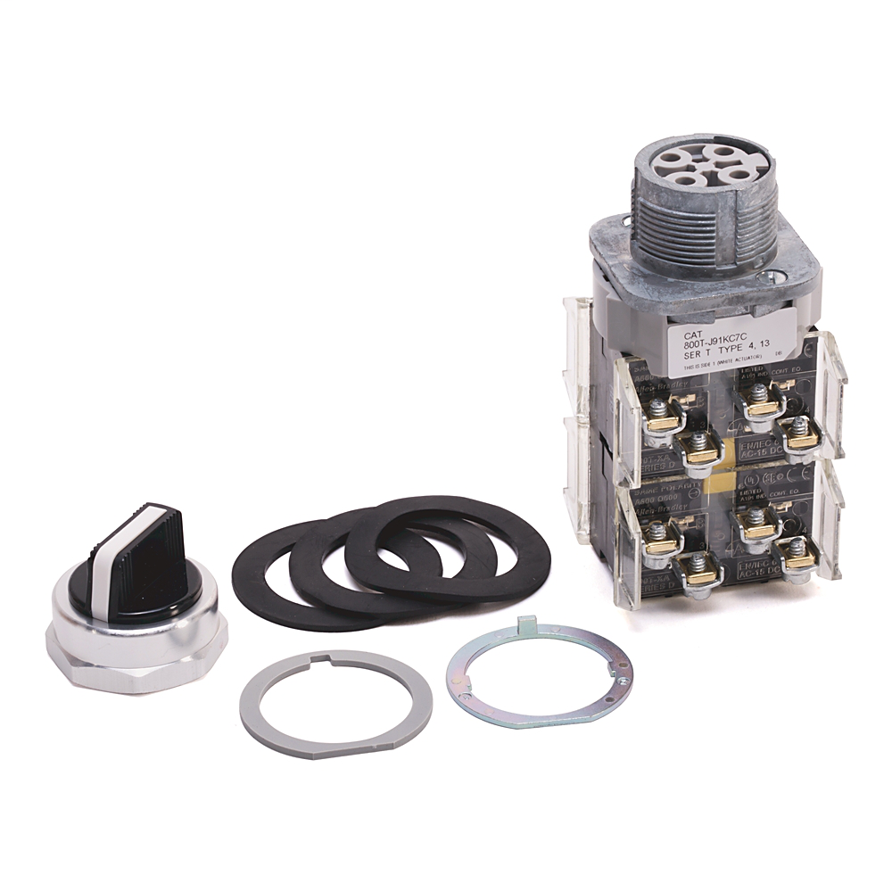 800T-J91KC1BV - 800T 3 Position, Knob/Wing Lever,, White, Std. Knob Spring Rtn fr/ Both, Cam and Contact Blocks, 3 Position