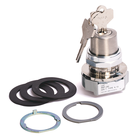 800T-J50KB7ACXX - 30.5mm Type 4/13 3 Pos. Cyl. Lock Sel. Switch, Spring Rtn fr/ Left, Lock Center, Std. Key, D018 Key