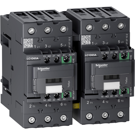 LC2D65AEHE - Contactor inversor TeSys Deca - 3P - &lt;= 440 V - 65 A AC-3 - Bobina 48...130 V AC/DC