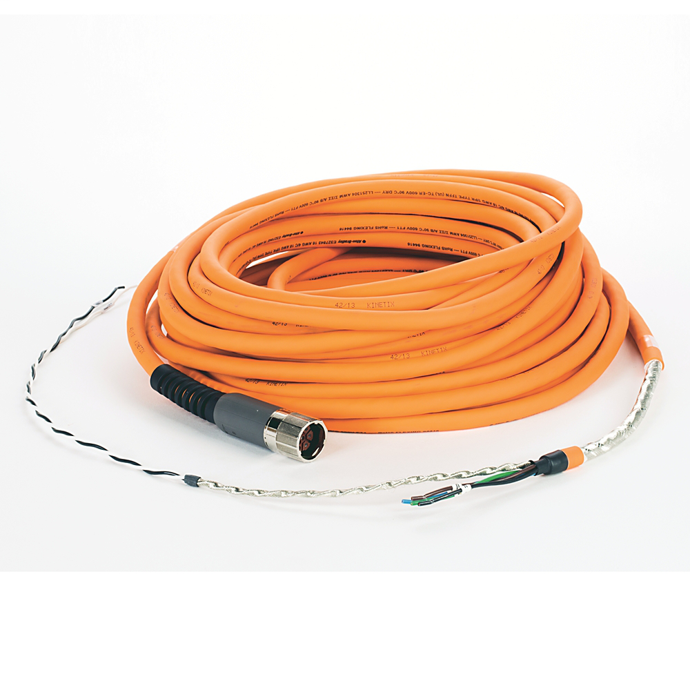 2090-CPBM7DF-16AF20 - Cable SpeedTEC, alimentación de motor con cables de freno, conector DIN SpeedTec, extremo de accionamiento, cable flotante, 16 AWG, continuo flexible, 20 metros