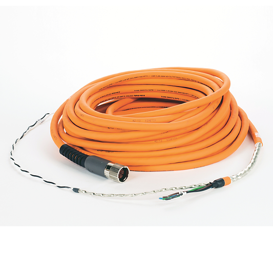 2090-CPBM7DF-16AF20 - SpeedTEC Cable, Motor Power With Brake Wires, SpeedTec DIN Connector, Drive-end, Flying-lead, 16 AWG, Continuous-Flex, 20 Meters