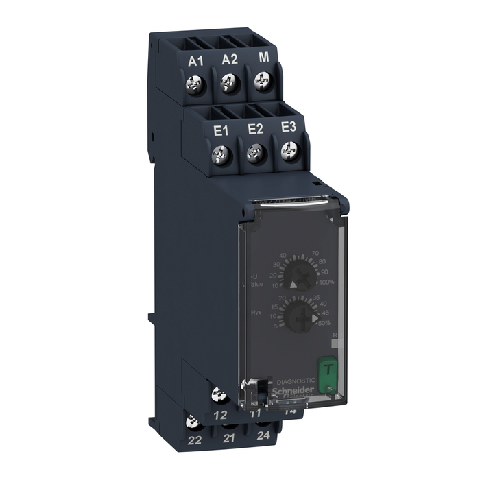 RM22UA21MR - Modular 1 phase overvoltage control relay, Harmony, 8A, 2CO, 0.05…5V AC DC measurement, 24…240V AC DC