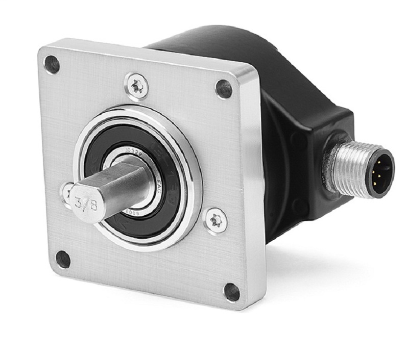 847T-DK2D-RQ00100 - Incremental Encoder, Standard Square Flange, 6 mm Diameter Shaft with Flat, 8-30 Volt Open Collector (B-Leads-A, CW, Z gated with BN), 5m (16.4 ft) Cable, 100 Pulses per Revolution.