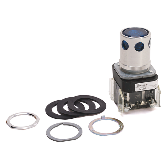 800T-QA24B - 30.5mm Type 4/13 Mom. Contact PB-Illum., Blue, Ext. Hd w/ Guard, Incand./No Options, 24V AC/DC, 1 NO-1 NC