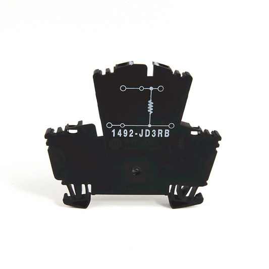 1492-JD3RB102 - Bloque de terminales IEC 1492-J, bloque de paso de dos circuitos, 2,5 mm (# 24 AWG - # 12 AWG), bloque de dos niveles con un valor de resistencia seleccionable entre los 2 niveles, gris (estándar), resistencia de 1000 ohmios