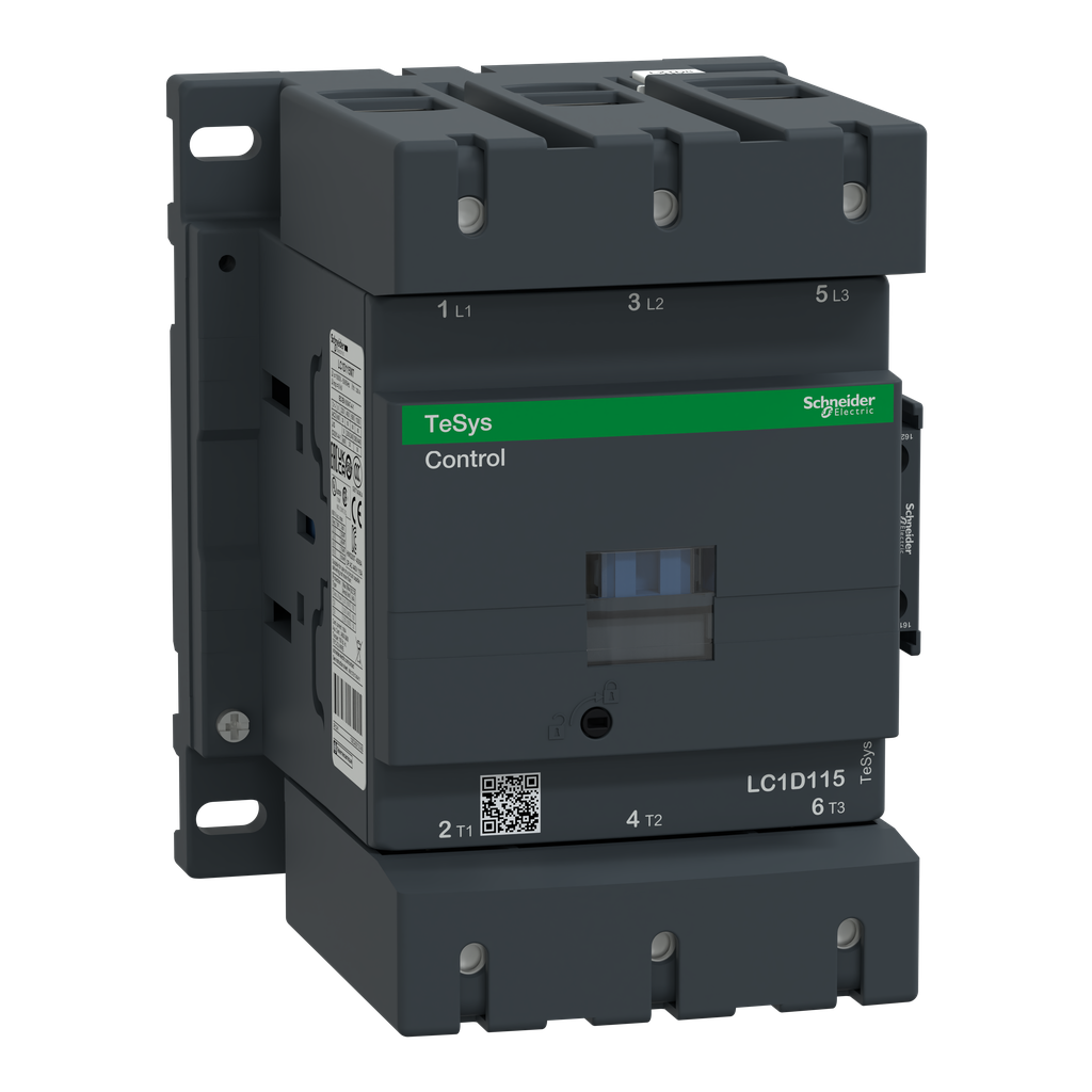 LC1D115P5 - IEC contactor, TeSys Deca, nonreversing, 115A, 75HP at 480VAC, up to 100kA SCCR, 3 phase, 3 NO, 230VAC 50Hz coil, open style