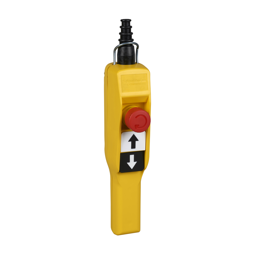 XACA2013 - Pendant control station, Harmony XAC, plastic, yellow, pistol grip, 2 push buttons with 1NO, 1 emergency stop NC
