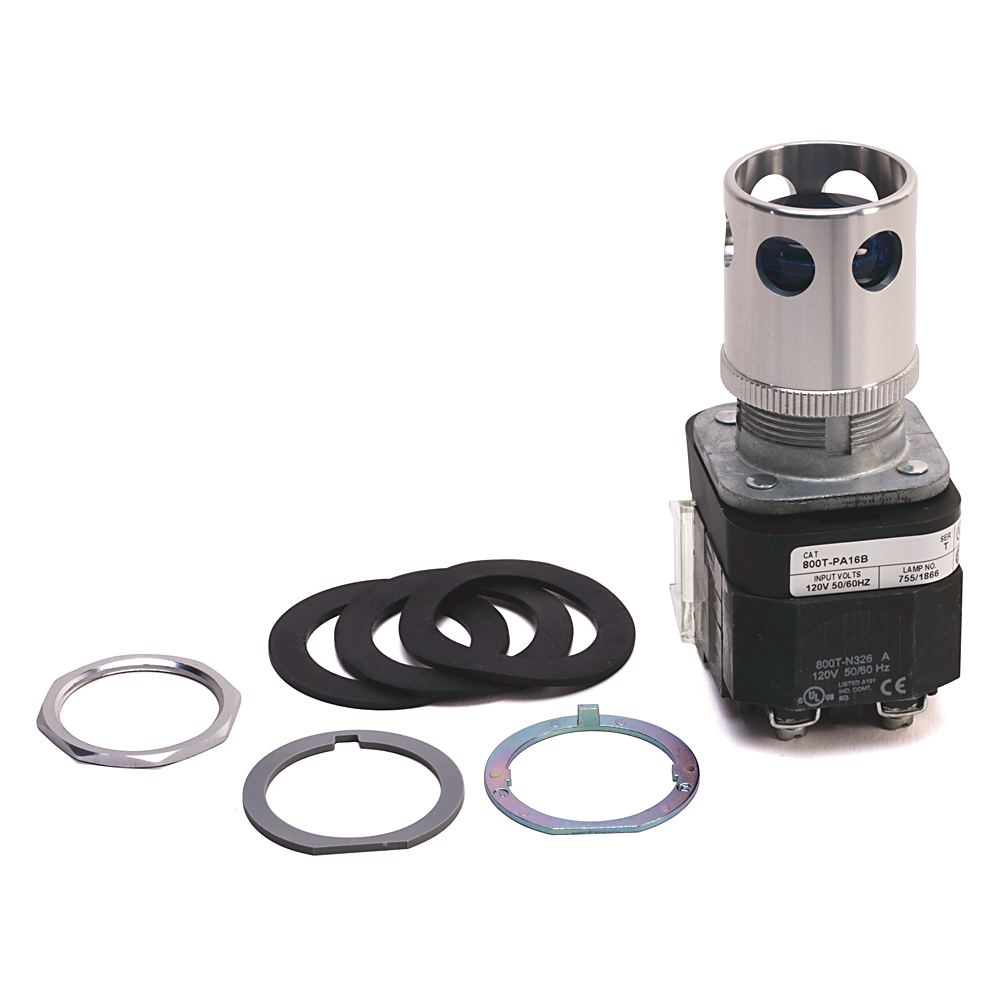 800T-PA16BA2 - 30.5mm Type 4/13 Mom. Contact PB-Illum., Blue, Ext. Hd w/ Guard, Incand./No Options, 120V AC 50/60 Hz, 2 NO