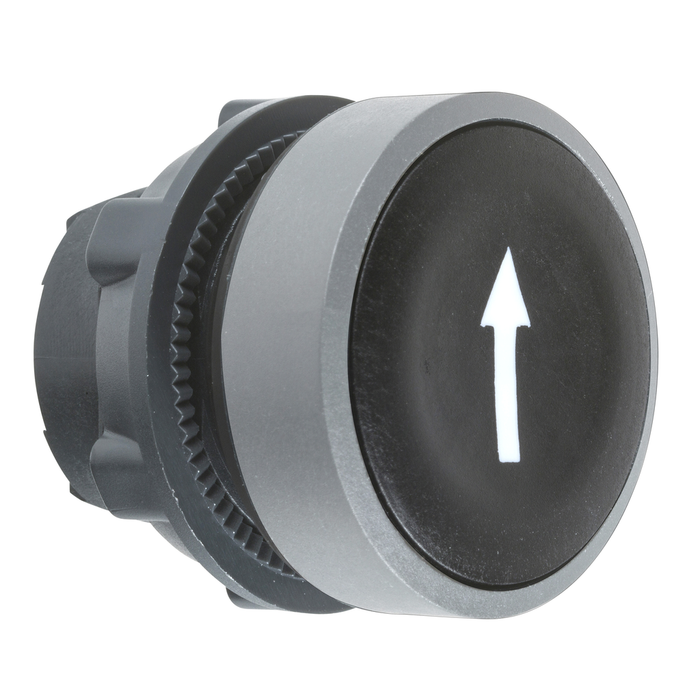 ZB5AA335C0 - Push button head, Harmony XB5, plastic, flush, black, 22mm, spring return, marked DOWN ARROW, grey bezel