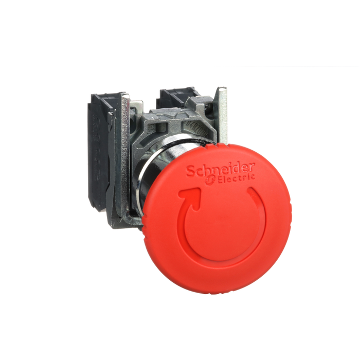 XB4BS8445 - Harmony, emergency stop, latching turn release, red, 40 mm, 1 NC and 1 NO