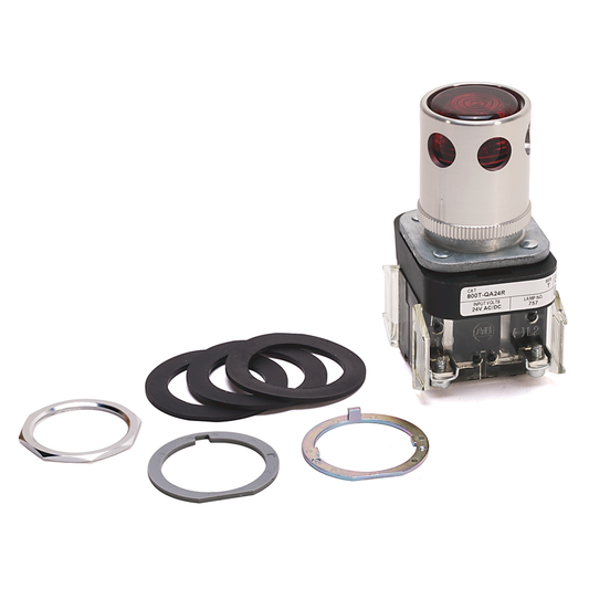 800T-QA24RD1 - 30.5mm Type 4/13 Mom. Contact PB-Illum., Red, Ext. Hd w/ Guard, Incand./No Options, 24V AC/DC, 1 NO