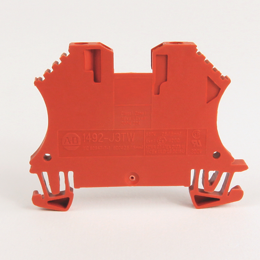 1492-J3TW-RE - Bloque de terminales IEC 1492-J, bloque de paso de un circuito, 2,5 mm (# 24 AWG - # 12 AWG), 3 puntos de conexión, 2 en un lado, rojo