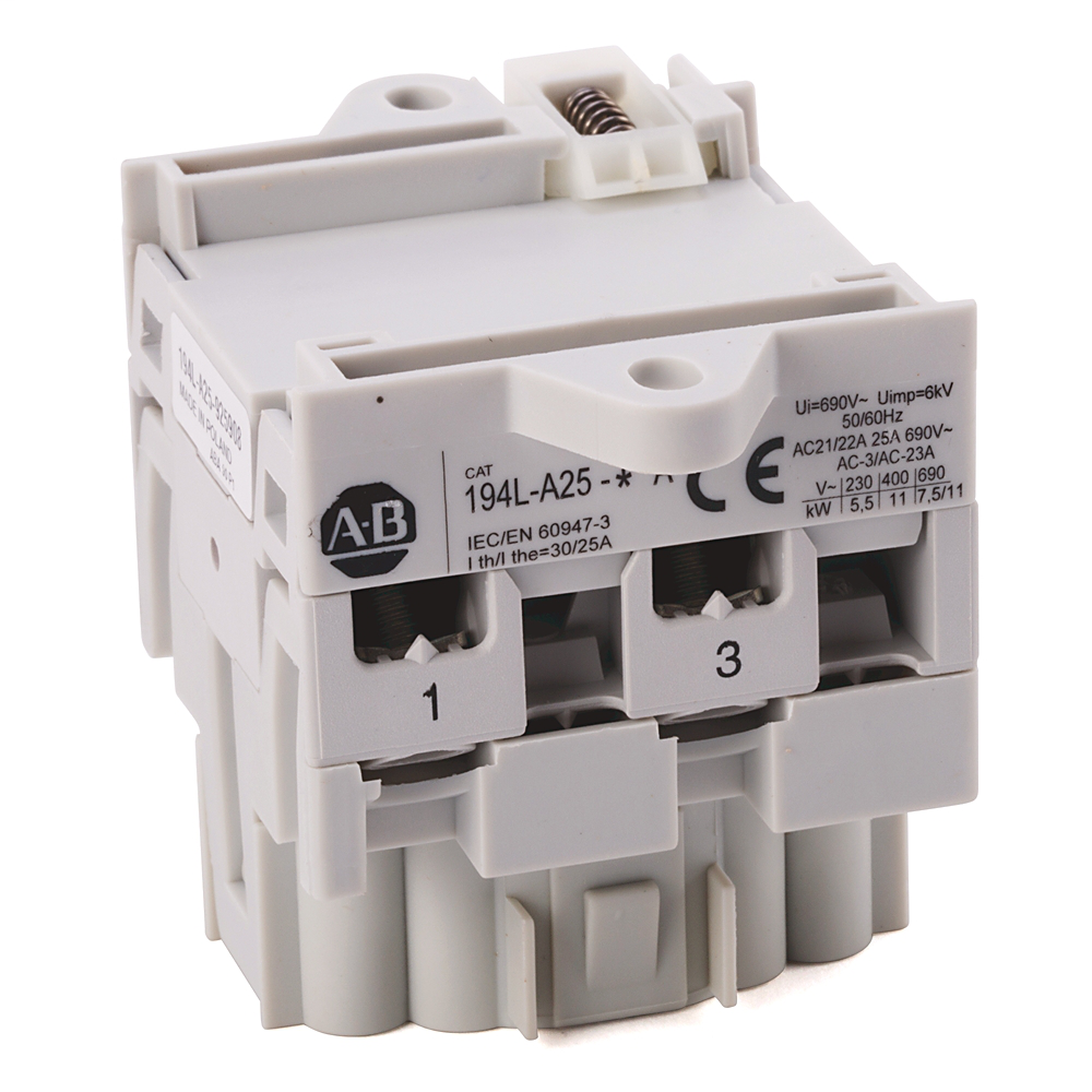 194L-A25-7323 - IEC Control and Load Switch, Star-Delta (Wye-Delta) 0-Y-Delta 45° / 90°, 25 Amp, 3 Poles, Available as Custom Order, Base / DIN Rail