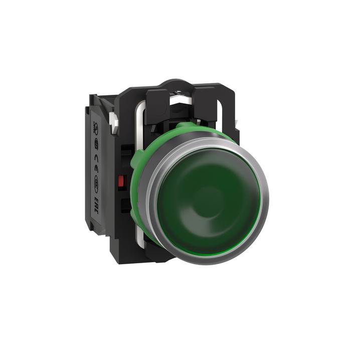 Illuminated push button, Harmony XB5, plastic, green flush, 22mm, universal LED, plain lens, 1NO + 1NC, 24V AC DC (Qty. 800)