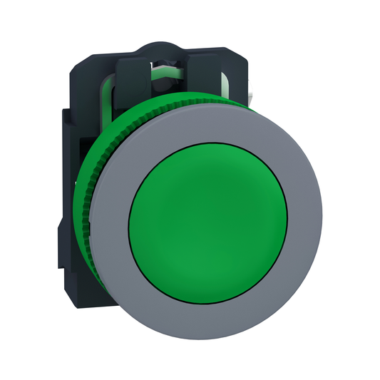 XB5FA31C0 - Push button, Harmony XB5, antimicrobial, grey bezel, green flush, 30mm, spring return, 1NO, unmarked