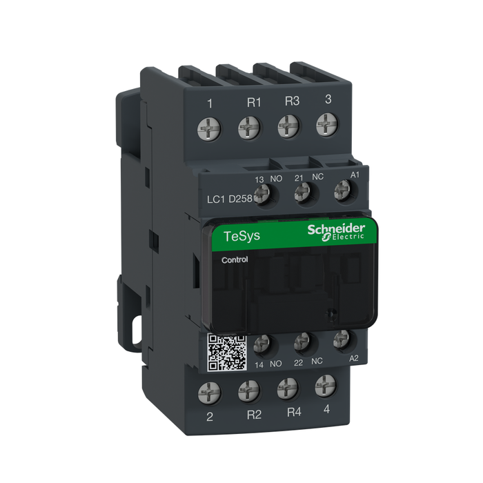 LC1D258FE7 - IEC contactor, TeSys Deca, nonreversing, 40A resistive, 4 pole, 2 NO and 2 NC, 115VAC 50/60Hz coil, open style