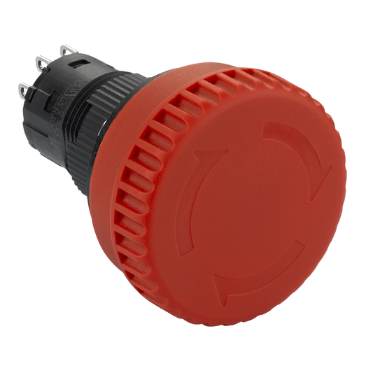 XB6ETI523P - Complete illuminated mushroom head push button, Harmony XB6E, 16mm, red pushbutton, 32mm, trigger turn pull to release, 2NC