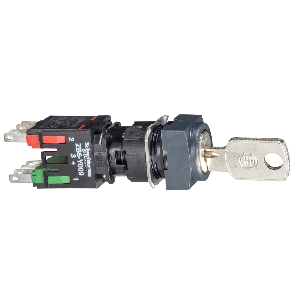 Selector completo, Harmony XB6, cuadrado negro Ø 16, 3 posiciones, fijo, 1NO+1NC, 200