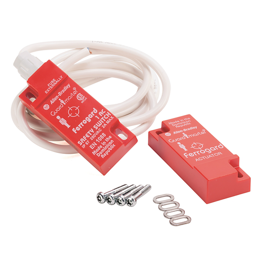 440N-G02019 - Ferrogard, FRS2, rectangular, plástico ABS rojo moldeado, interruptor y actuador de 250 V CA (capacidad de conmutación máxima de 2 A), 1 contacto de seguridad NC, 1 contacto auxiliar NA, cable de 10 m