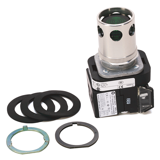 800TC-QAH2WAV - 30.5mm Type 4/13 Mom. Contact PB-Illum., White, Ext. Hd w/ Guard, LED, 12-130V AC/DC, 1 NO-1 NC PenTUFF, Finger Safe Guards