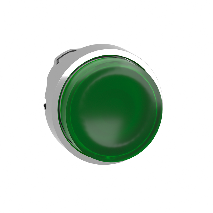 ZB4BW133 - Head for illuminated push button, Harmony XB4, metal, green projecting, 22mm, universal LED, spring return, plain lens