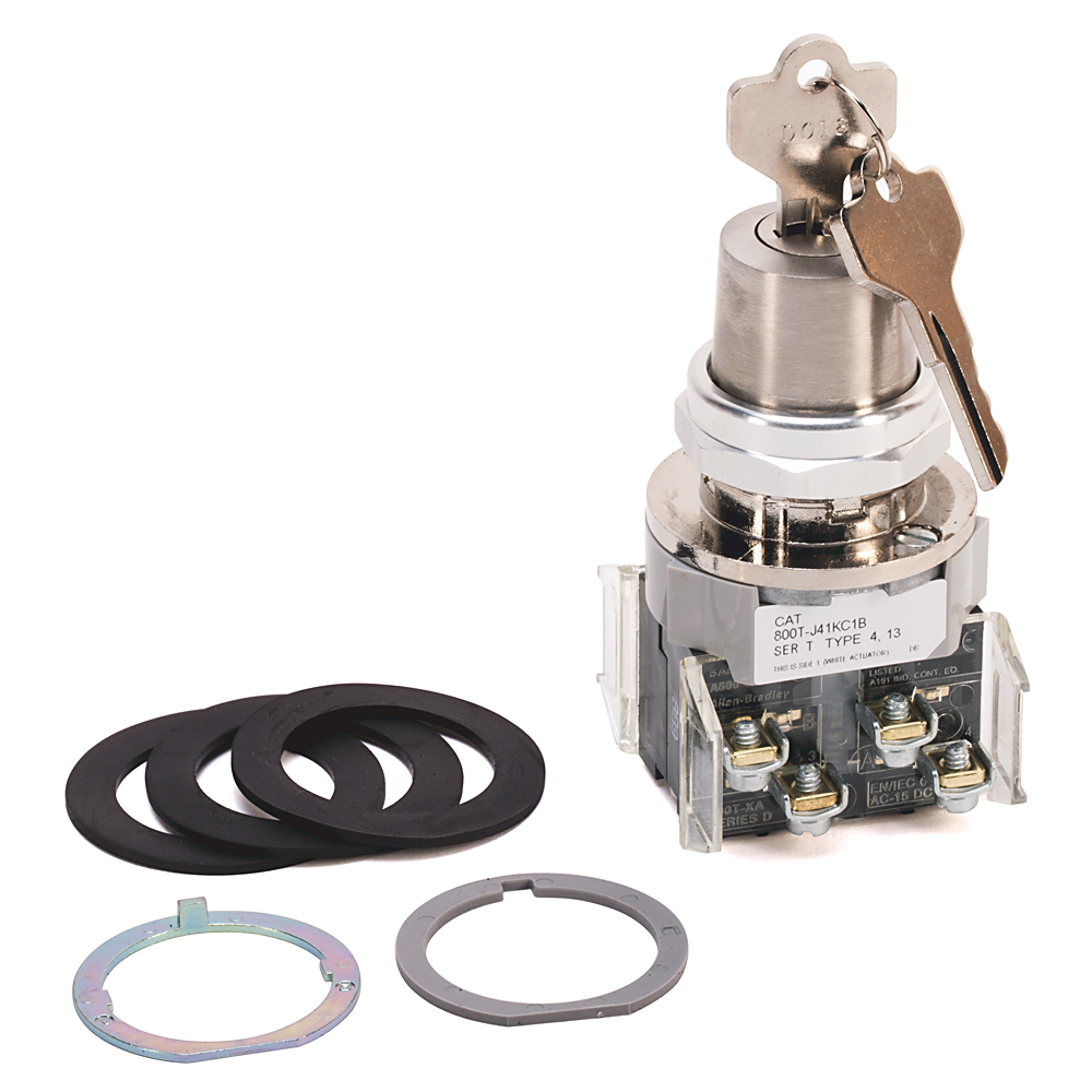 800T-J41KC1 - 30.5mm Type 4/13 3 Pos. Cyl. Lock Sel. Switch, Maint., Lock Left, Std. Key, D018 Key