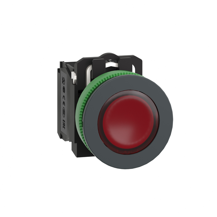 Illuminated push button, Harmony XB5, antimicrobial, plastic, red, 30mm, universal LED, 1NO + 1NC, 110...120V AC