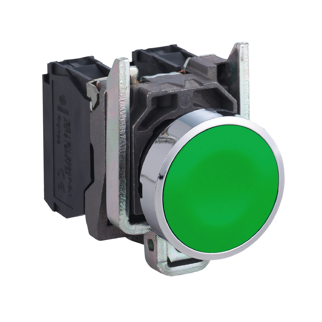 XB4BA35 - Pulsador, Harmony XB4, metálico, enrasado, verde, 22 mm, retorno por resorte, sin marcar, 1 NO + 1 NC
