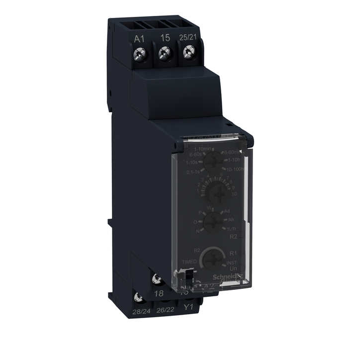 RE22R2MXMU - Harmony, Modular timing relay, 8 A, 2 CO, 0.1 s…100 h, multifunction, 24 V DC / 24...240 V AC/DC