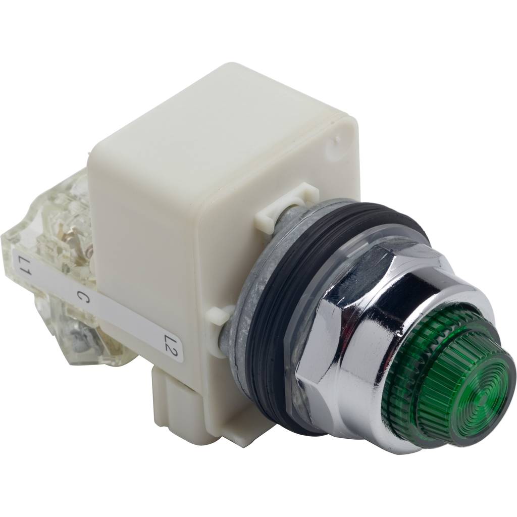 9001KT38LGG31 - Luz piloto de prueba, Harmony 9001K, metal, policarbonato, lente Fresnel, verde, 30 mm, LED verde, 120 V