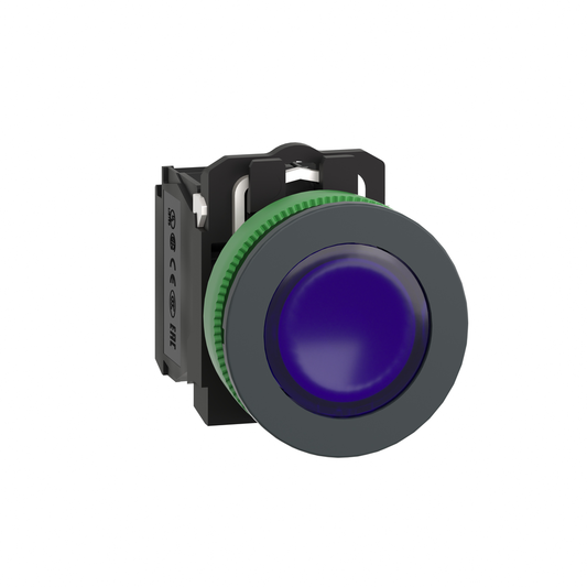 XB5FW36B5 - Illuminated push button, Harmony XB5, antimicrobial, plastic, blue, 30mm, universal LED, 1NO + 1NC, 24V AC DC