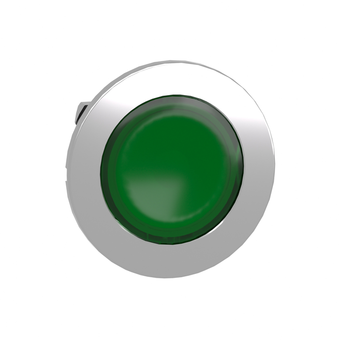 ZB4FW333 - Head for illuminated push button, Harmony XB4, metal, green flush, 30mm, spring return, universal LED, unmarked