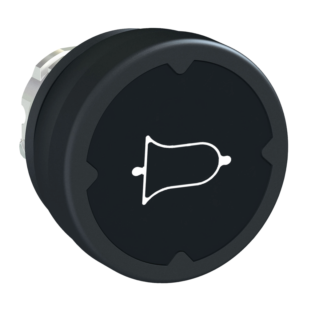 Cabezal de pulsador, Harmony XB4, metal, empotrado, negro, 22 mm, retorno por resorte, para entornos hostiles, leyenda de marcado girada 90 grados