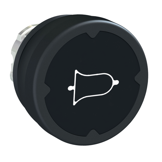 Cabezal de pulsador, Harmony XB4, metal, empotrado, negro, 22 mm, retorno por resorte, para entornos hostiles, leyenda de marcado girada 90 grados
