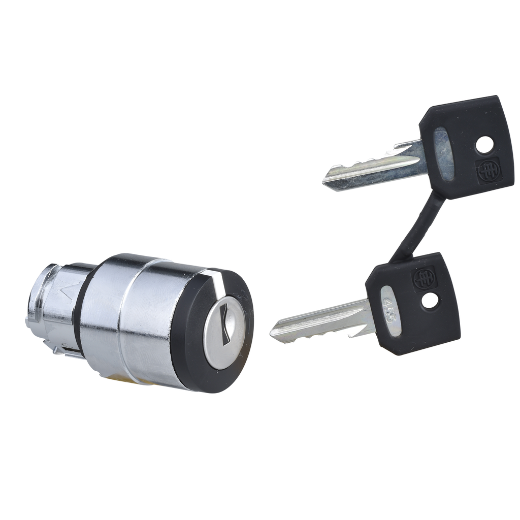ZB4BG1 - Cabezal para selector de llave, Harmony XB4, llave negra, 22 mm, 3 posiciones, extracción de llave a la derecha, retorno por resorte, llave 455