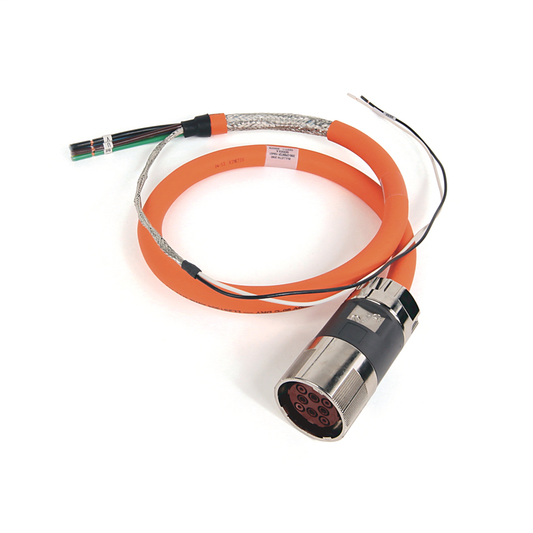 2090-CPBM7DF-10AA90 - SpeedTEC Cable, Motor Power With Brake Wires, SpeedTec DIN Connector, Drive-end, Flying-lead, 10 AWG, Standard (Non-Flex), 90 Meters
