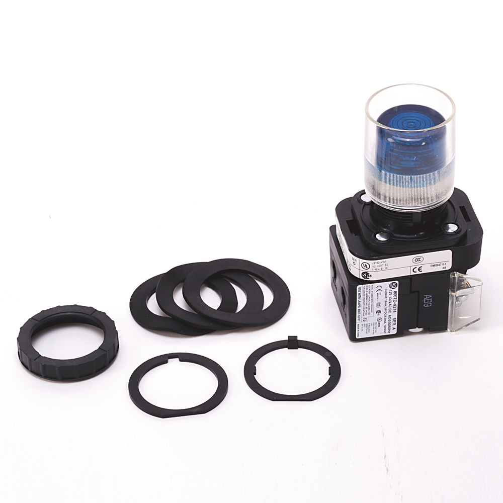 800H-QRAH2BD1 - Contacto de 30,5 mm tipo 4/4X/13, PB-Ilum., azul, carcasa exterior con protección, LED, 12-130 V CA/CC, 1 NA