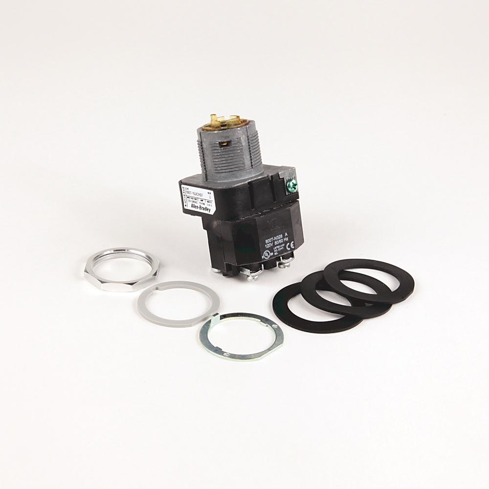 800T-16JG2KB7CX - Interruptor de selección tipo 4/13 de 30,5 mm, iluminación, transformador de 3 pos., 120 V CA 50/60 Hz, verde, mantenimiento con perilla estándar.