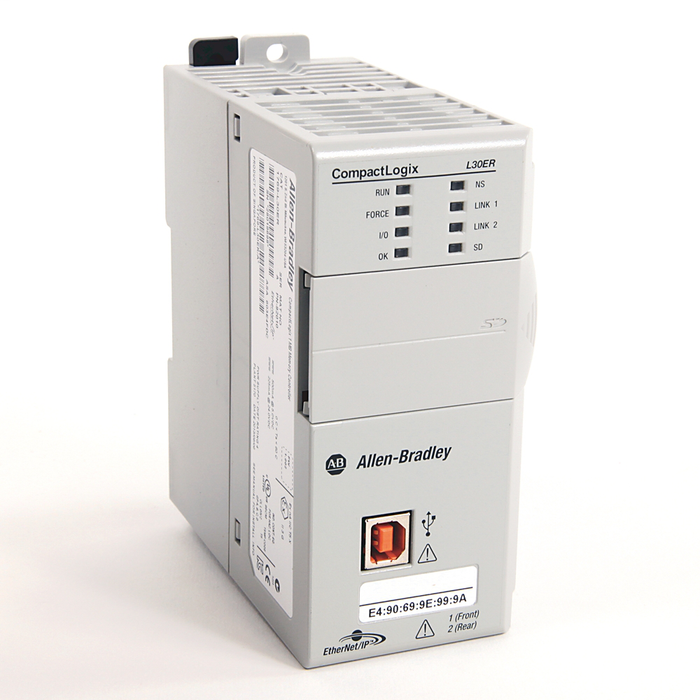 1769-L30ER - CompactLogix 5370 L3 Controllers, Dual Ethernet w/DLR capability, 1MB Memory, 8 I/O Expansion, 16 Ethernet IP Nodes. Controllers are shipped with 1GB SD card and can support up to 2GB SD card.