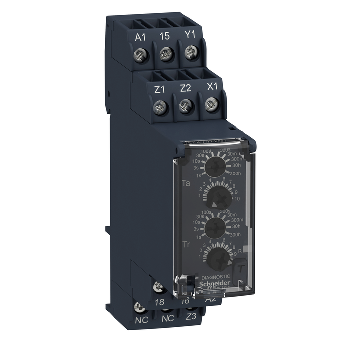 RE22R1AKMR - Harmony, Modular timing relay, 8 A, 1 CO, 0.05 s…300 h, dual function, 24...240 V AC/DC