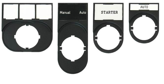 Accesorios 800F, Placa de leyenda 800F, 36 x 52 mm, 1 pieza rectangular, negra, universal: I - O - II, montaje horizontal con texto blanco, abertura de 22,5 mm, 1 por paquete