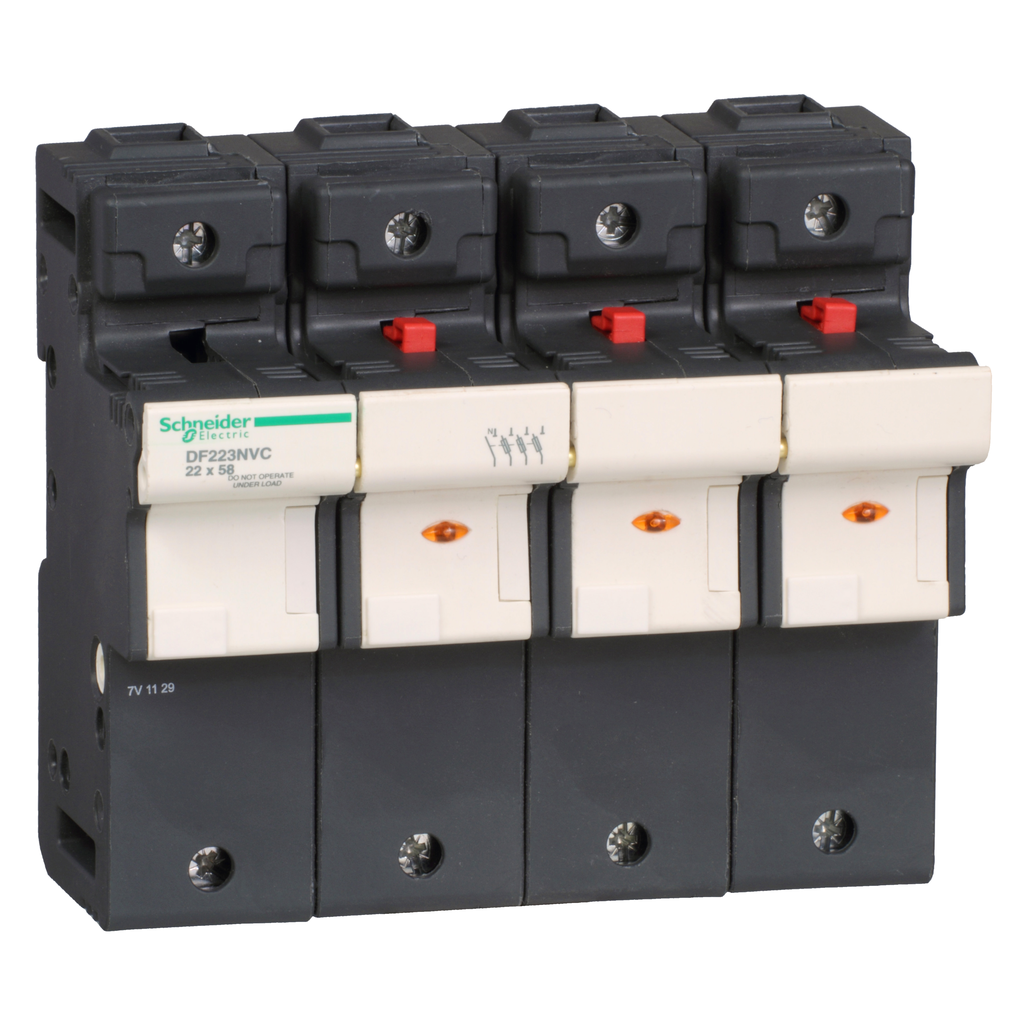 DF223NVC - Portafusibles, TeSys DF, 3P+N, 125 A, 690 V CA, tamaño de fusible 22 x 58 mm, indicador de fusible fundido