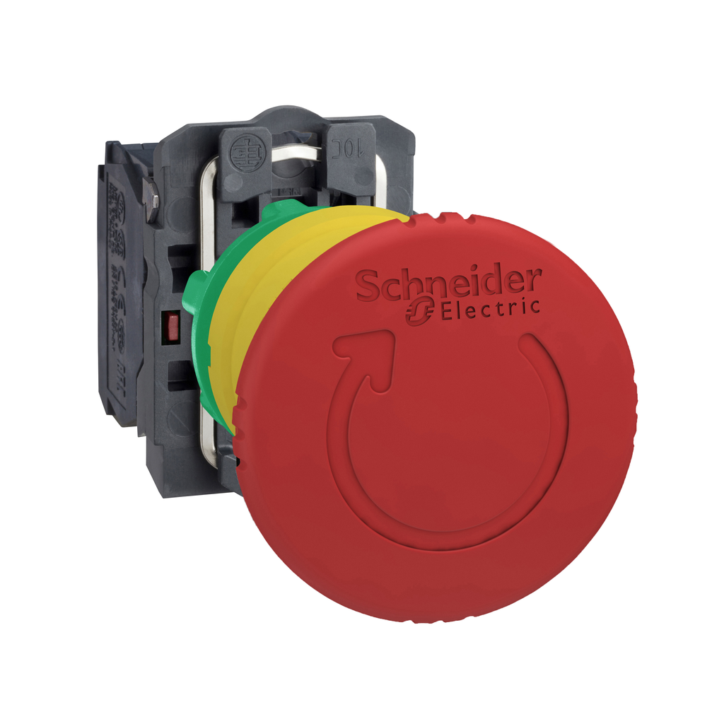 XB5AS8444 - Emergency stop switching off, Harmony XB5, plastic, red mushroom 40mm, 22mm, trigger latching turn to release, 2NC