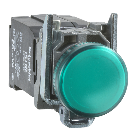 XB4BV33 - Pilot light, Harmony XB4, metal, green, 22mm, plain lens with BA9s bulb, 110…120V AC (Qty. 50)