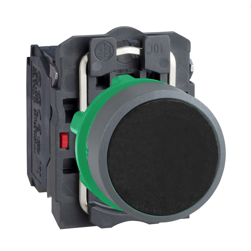 XB5AA25C0 - Pulsador, Harmony XB5, empotrable negro, bisel gris, 22 mm, retorno por resorte, 1 NO + 1 NC, sin marcar