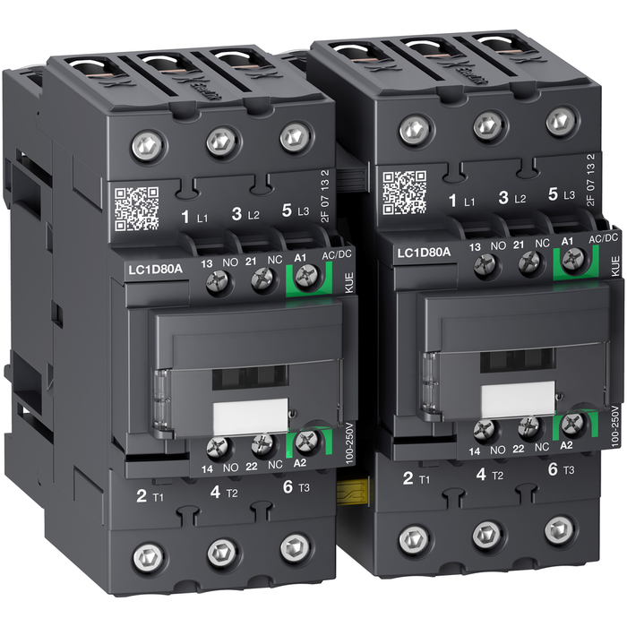 LC2D80ABNE - TeSys Deca reversing contactor 3P 66A AC-3/3e up to 440V coil 24-60V AC/DC (Qty. 8)