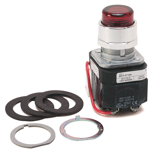 800TC-QT24G - 30.5mm Type 4/13 Pilot Light, Full Voltage, Push-to-Test, Incand., Green, 24V AC/DC, 1 NO-1 NC, Finger Safe Guards
